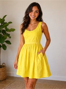 Pink Tartan Yellow Fit & Flare Dress Size 8 Sleeveless Party Dress